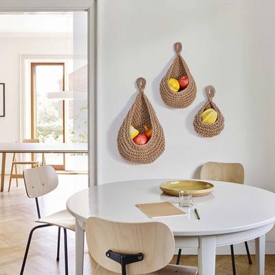 Space Saving Hanging Fruit Basket Craft of Sturdy Jutes Rope With Breathable Mesh Designs for Kitchen or Balcony