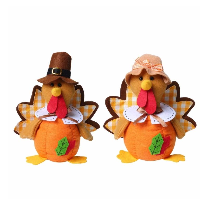 Soft Fabric Stuffed Turkey Thanksgiving Decoration Harvest Turkey Figure Ornament for Tabletop Shelf Entryway Dining Area and Fall Room Display Use
