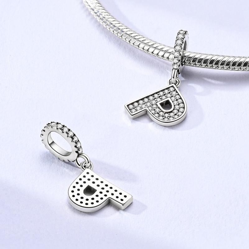 Copper Plated 26 Letters Alphabet Beads Pendant Fit Original Bangle Bracelets Charms Diy Jewelry Woman Gift