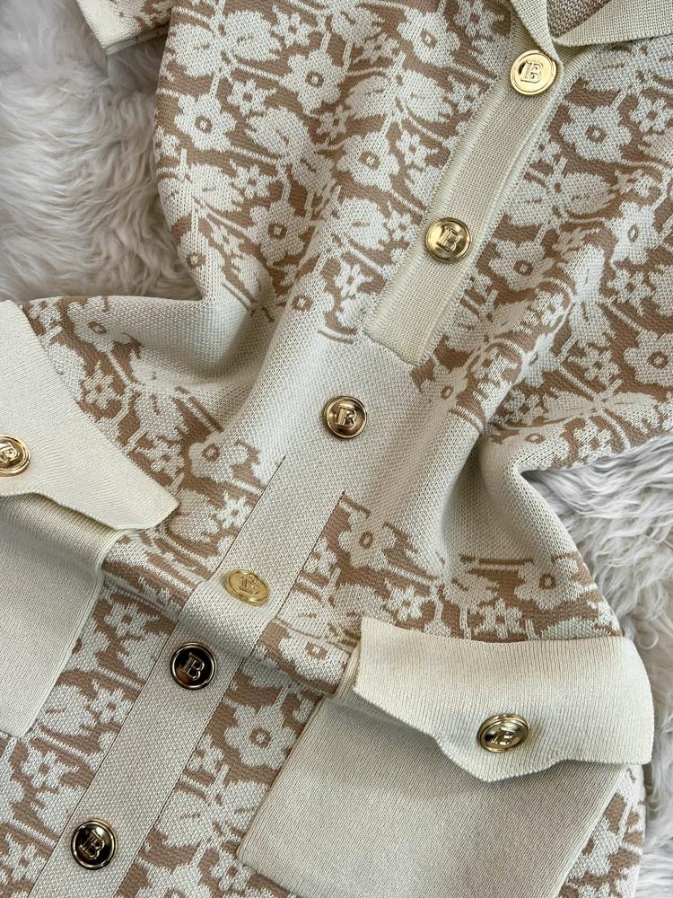 Summer Women Brand Designer Vintage Jacquard Flower Knitted Sweater Sheath Dresses With Pocket