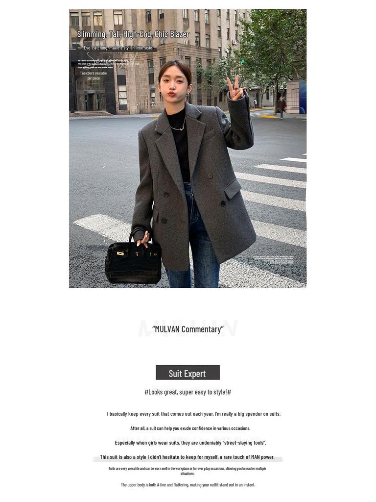 Women's Plus Size Retro British Woolen Suit Jacket - Winter 2026 New Style