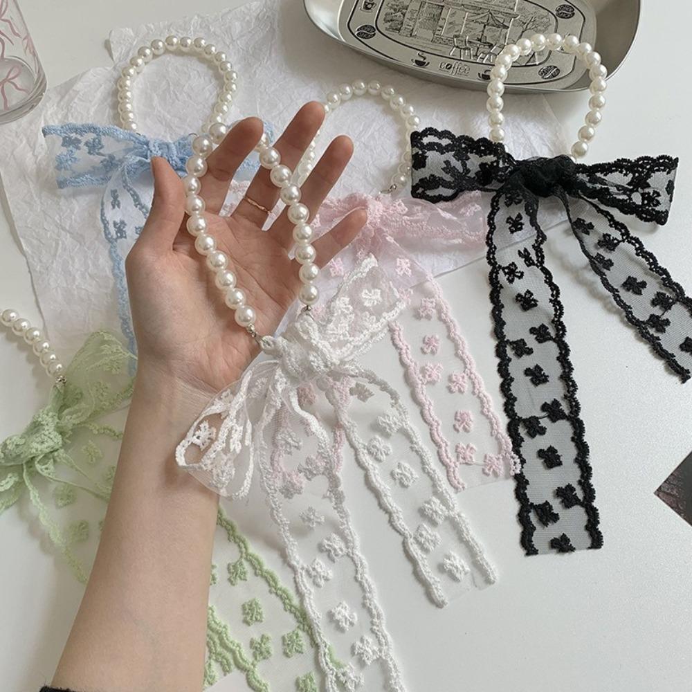 Korean Style Lace Scarves Lace Up Ribbons Necklaces Fashion Pearl Choker  Girl