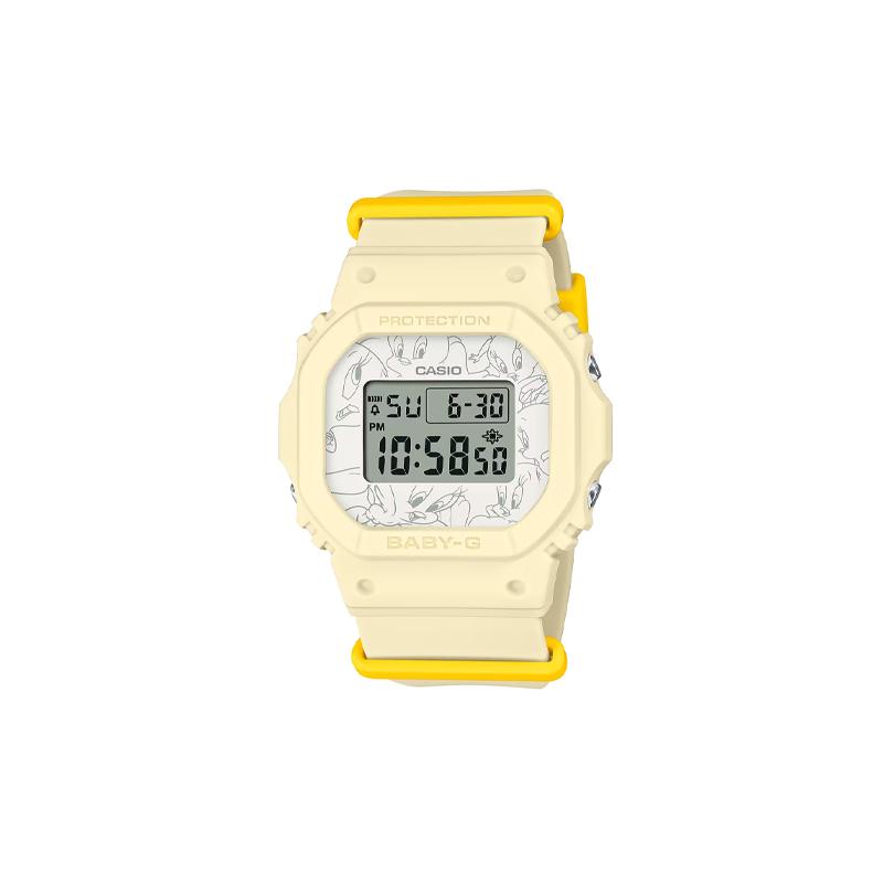 

CASIO BABY-G TWEETY joint model with special back engraving, LED light, 100 meters waterproof, Quartz, resin strap, , same style for men BGD-565TW-5JR серый