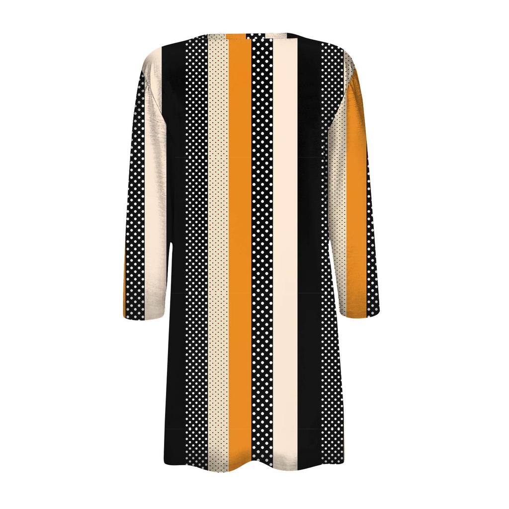 Women's Fashion Loose Casual Pocket Printed Cardigan Seven Sleeve Jacket Top