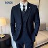 ROMON Men's Striped 3-Piece Business Suit Set