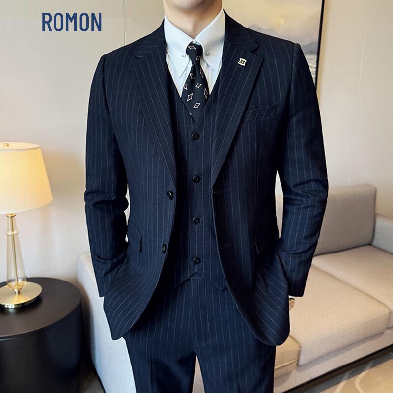 ROMON Men's Striped 3-Piece Business Suit Set