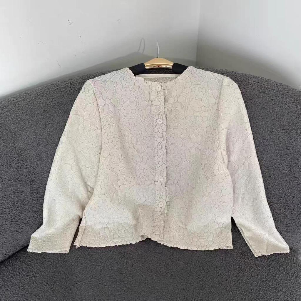 Elegant 2025 Autumn Retro Jacquard Pleated Cardigan Jacket