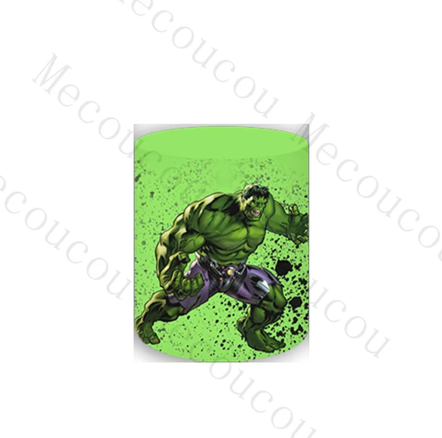 

BEPAN Hulk theme round cylinder background customizable children s birthday party decoration baby shower background stretch fabric 0.8x1.6ft(24x48cm)