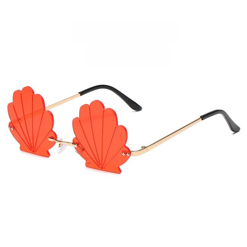 Trendy Frameless Gold Sunglasses With Resin Pink Lenses For Festival And Party Fashion