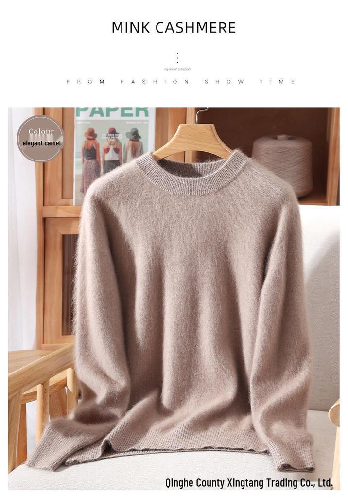 Maglione da donna taglie forti con scollo rotondo in visone e cashmere