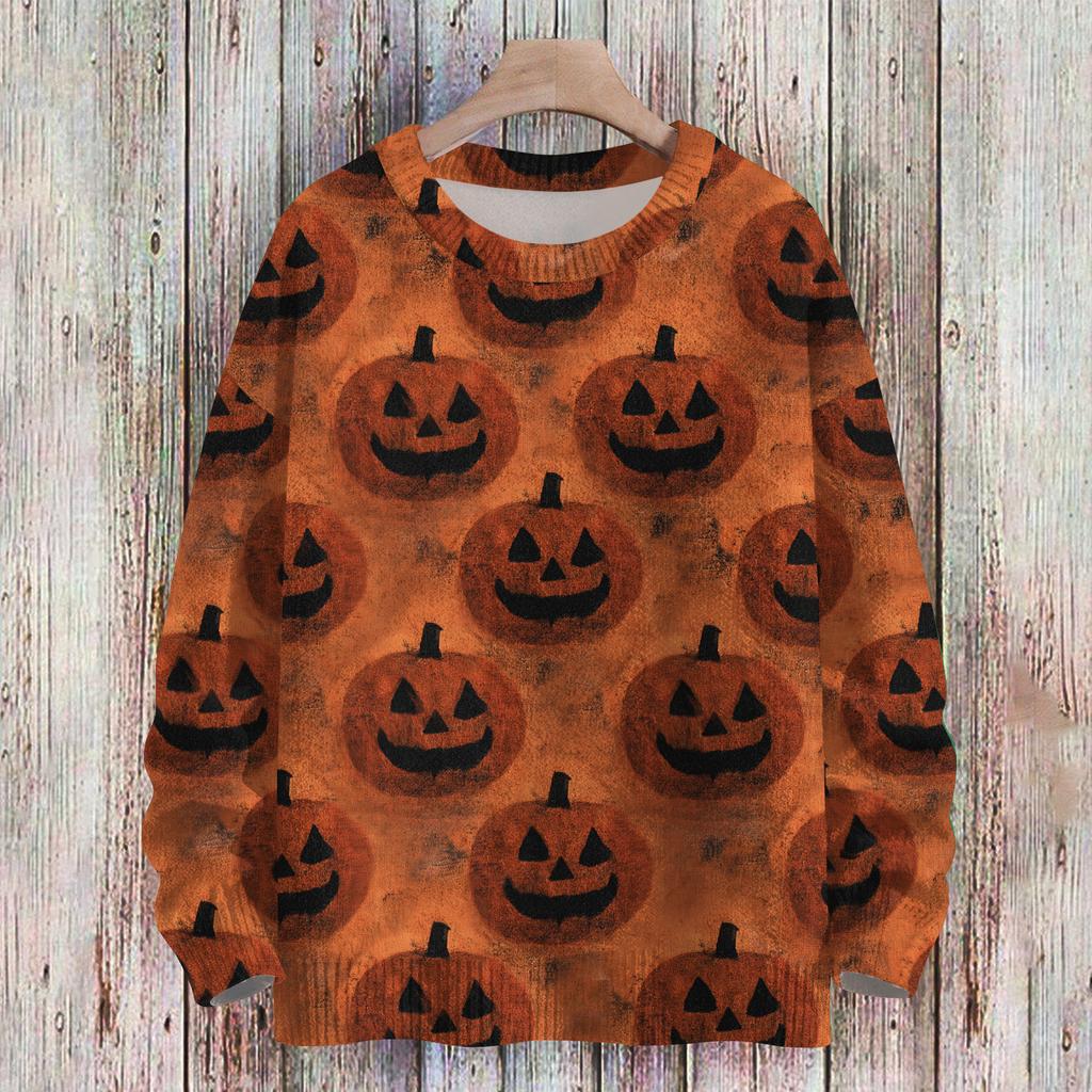 Ladies' Fashionable Casual Long Sleeved Christmas Printed Round Neck Knitted Yarn