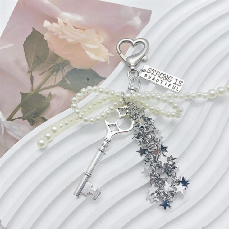 Portachiavi Incantevole Fiocco di Perle Portachiavi Carini a Forma di Fiocco con Accenti di Perle e Stelle per Zaini da Ragazza
