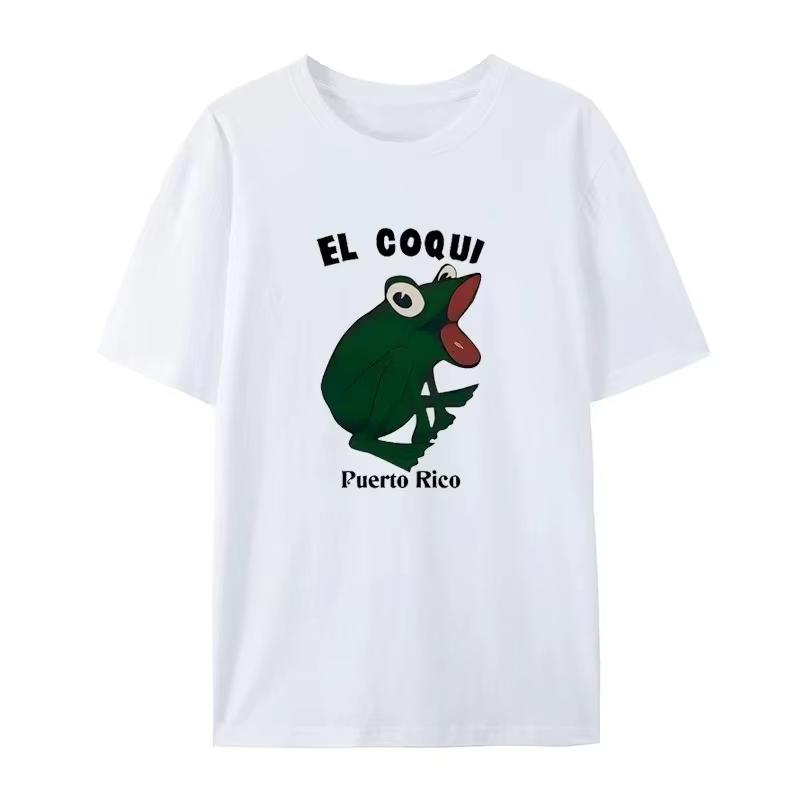 

2025 Летняя Мода Футболка с Коротким Рукавом и Принтом Лягушки Эль Коки с Круглым Вырезом для Мужчин и Женщин Свободная и Универсальная Летняя Свободная XXXXL