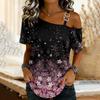Women's Fashion Casual Print Sexy Off-the-shoulder Short Sleeve T-shirt Top