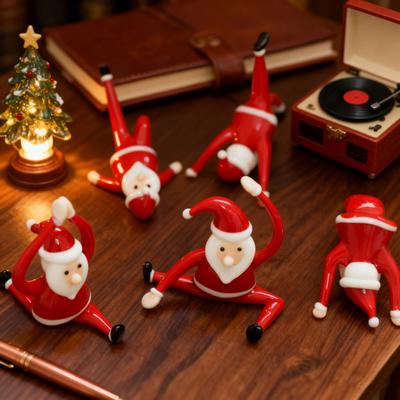 Santa Claus Yoga Glass Ornament Desktop Art Figurine Healthy Humorous Holiday Decor Glass Art Ornament