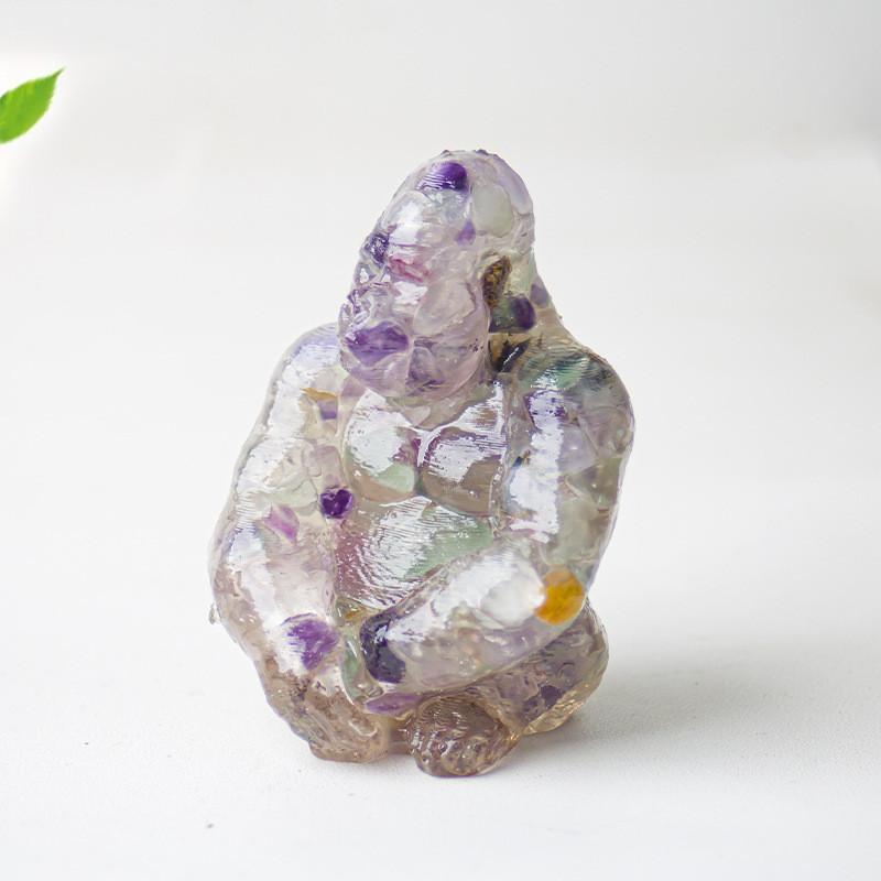 Statue de Gorille en Résine avec Pierres de Cristal Naturelles Pour Décoration de Bureau Cadeau Pour Amis