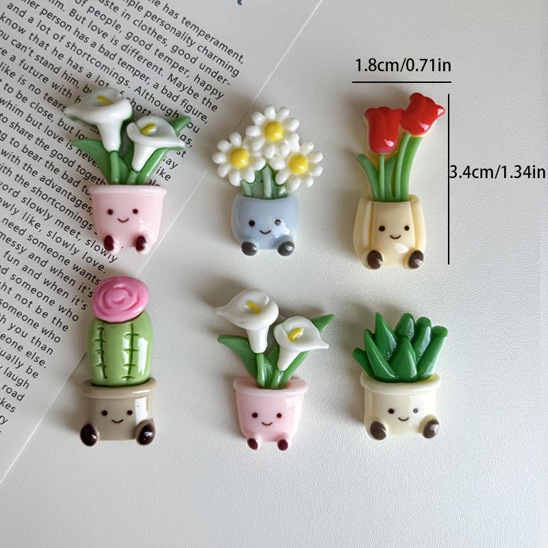 1/6pcs Cute Potted Plant Fridge Magnets, Kawaii Flower Cactus Refrigerator Magnets, Decorative Magnetic Stickers for Kitchen