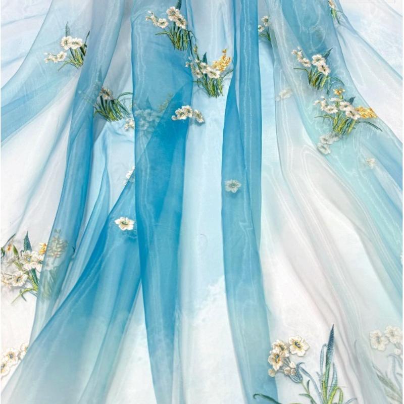Hanfu Ancient Style Narcissus Embroidered Fabric DIY Sewing Skirt Children's Clothing Ladies Cheongsam Clothing Fabric