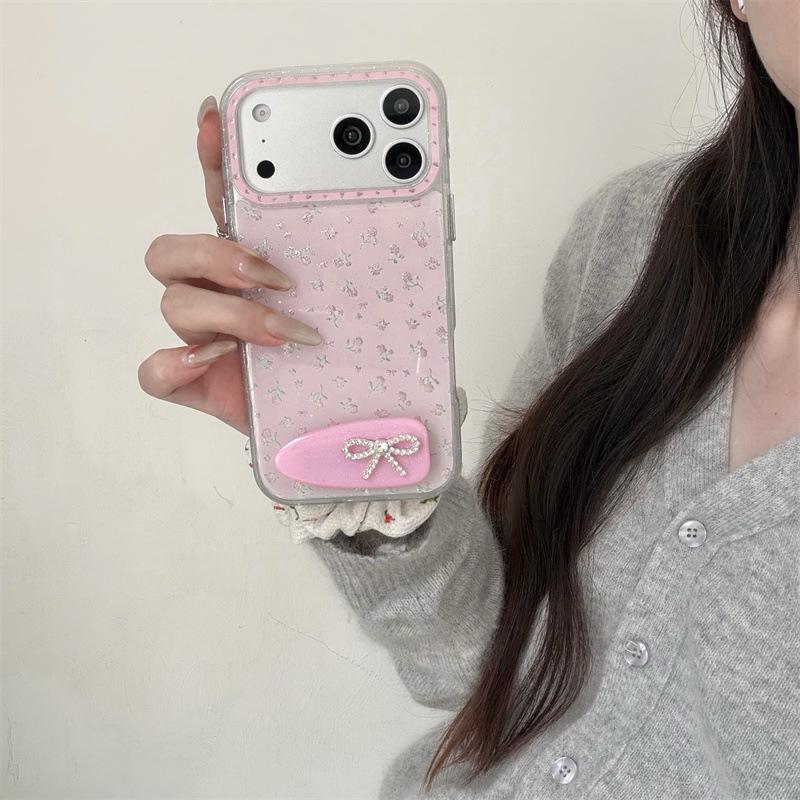 Pink Floral Sequin Bow Phone Case for iPhone 17 Pro Max/16/15/14