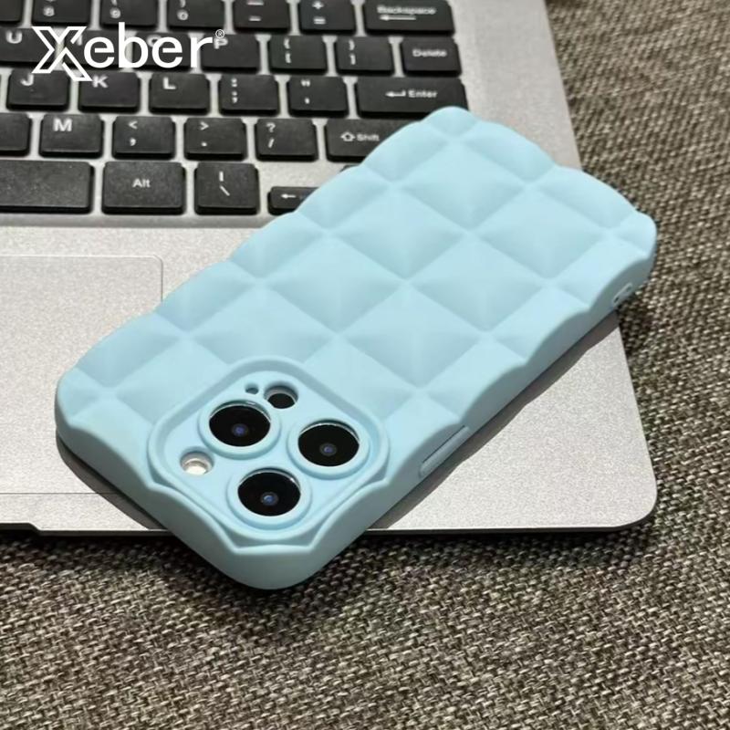 3D Chequer Plaid TPU Phone Case For iPhone 17 16 15 14 13 Pro Max Air Matte Fashion Shockproof Soft Silicone Phone Back Cover