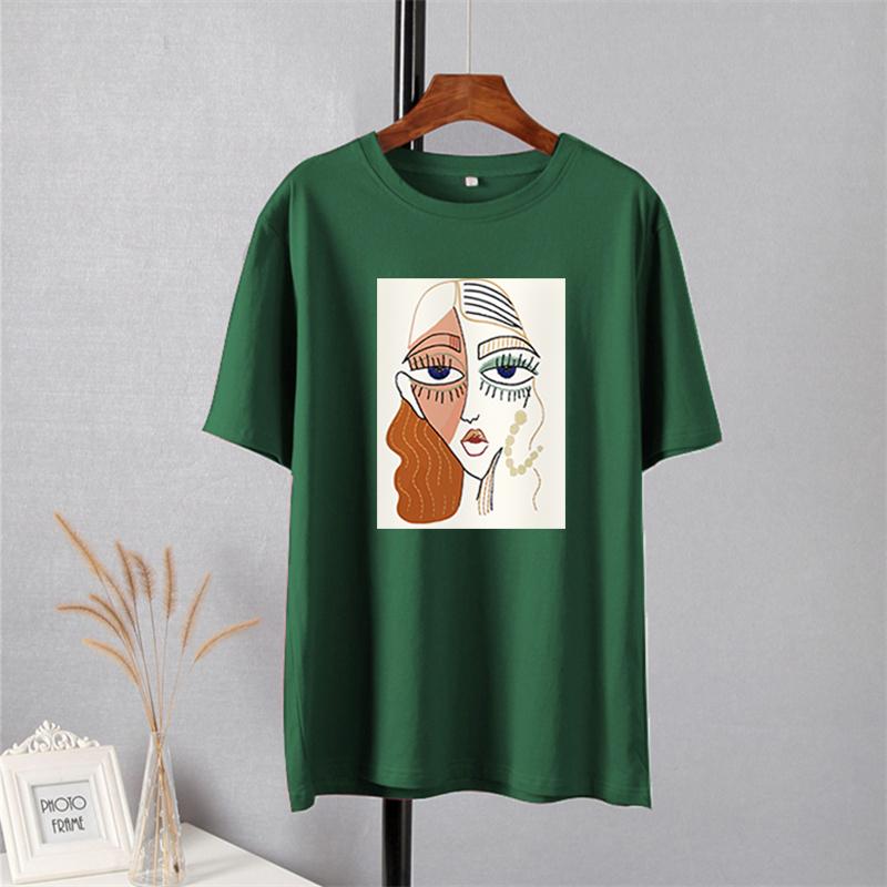 Shellsuning Summer Retro Character Printed T Shirts Women Korean Graphic Trendy Tees Loose Casual Short Sleeve Female Tops