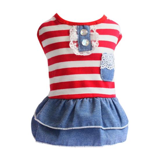 Pet Dress Stripe Pattern Bow Tie Thin Windproof Comfortable Pleated Edge Adorable Summer
