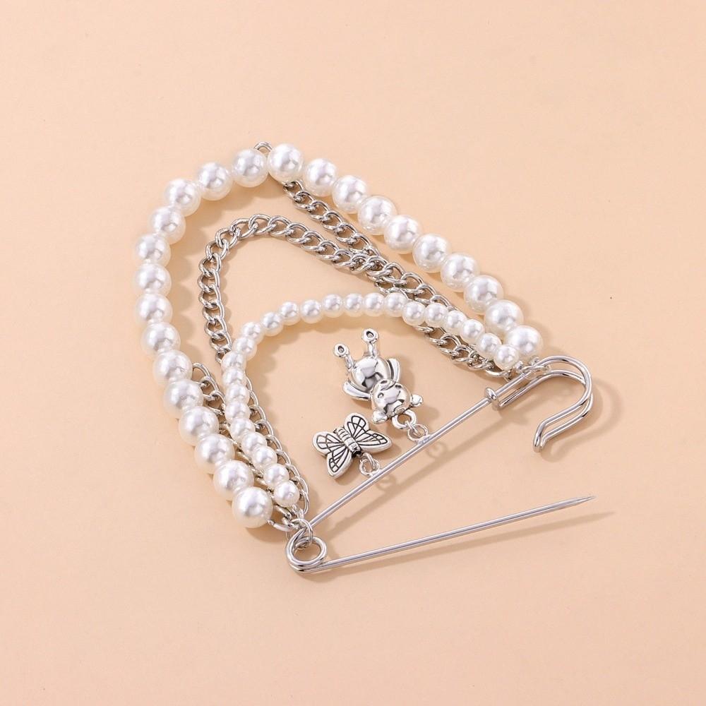 Multi Element Butterfly Bear Brooch Tassel Brooch Pin Trendy Pearl Chain Brooch  Sweater