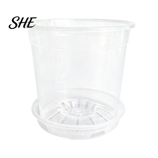 Indoor Garden Flower Planters Clear Plastic Orchid Pot with Saucer, Plant Ventilated Pots for Succulents Drainage Holes, Rose, Phalaenopsis, Seedings