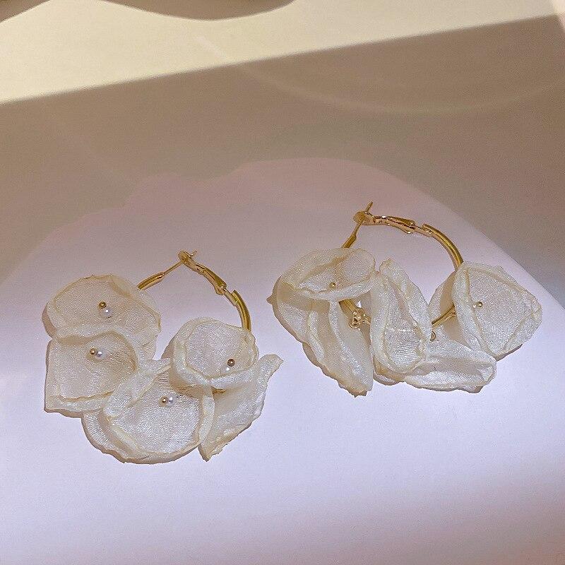 Fashion Chiffon Flower Hoop Earrings Personality Spring SUMMER New Jewelry Statement Earing Beach Holiday Accessories