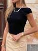 Women's O-neck Backless T-shirt Short Sleeve Solid Color Crop Top Summer Cute Baby Tee Y2k Clothes Bodycon Tunics Fashion Tank