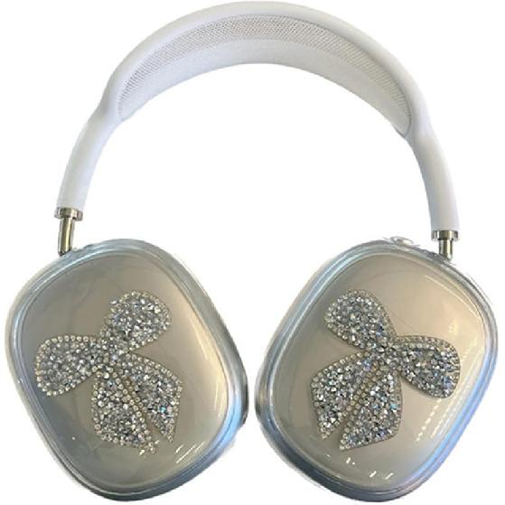 for AirPods Max (2024-2020)(USB-C/Lightning) Case Cover, Woman Exquisite Shiny Rhinestone Bow Pattern Design,Kawaii Glitter Shining Bling Headphone серебряный
