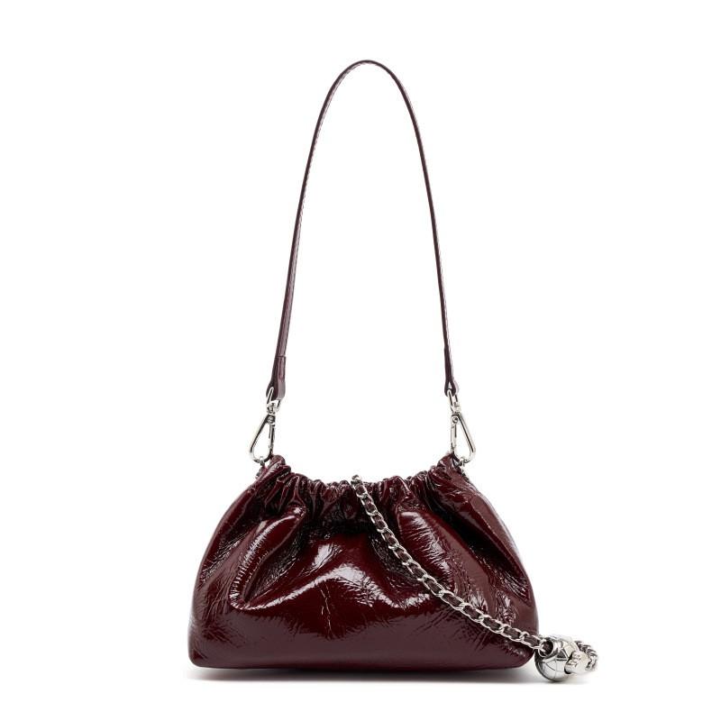 Little Golden Ball Chain Wrinkled Cloud Bag Handbill Shoulder Underarm Black Leather Design Unique Crossbody