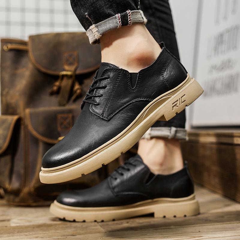 

Leather shoes men s autumn 2025 new men s British style casual trendy shoes business dress low-top work Martin shoes boots 45 чёрный