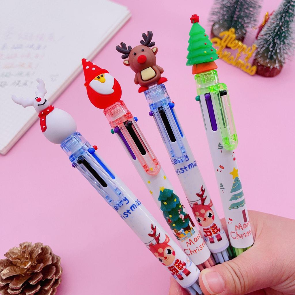 Christmas 6-Color Santa Claus Ballpoint Pen: Multi-Color Push-Button Journaling Pen for Students