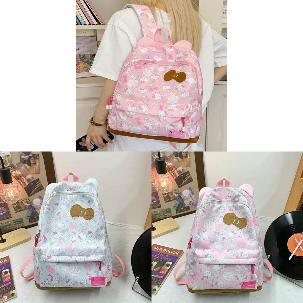 Süßer Hello Kitty Cartoon Rucksack für die Schule Mit Nylon-Aufbewahrung und Herz-Details Für Teenager und Mädchen