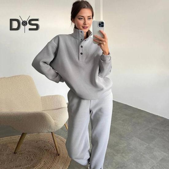 2 stk/sett Vår Høst Dame Topp Buksesett Ståkrage Langermet Genser Elastisk Høy Midje Maksimal Komfort Bukser Sport Fitness Treningsdress