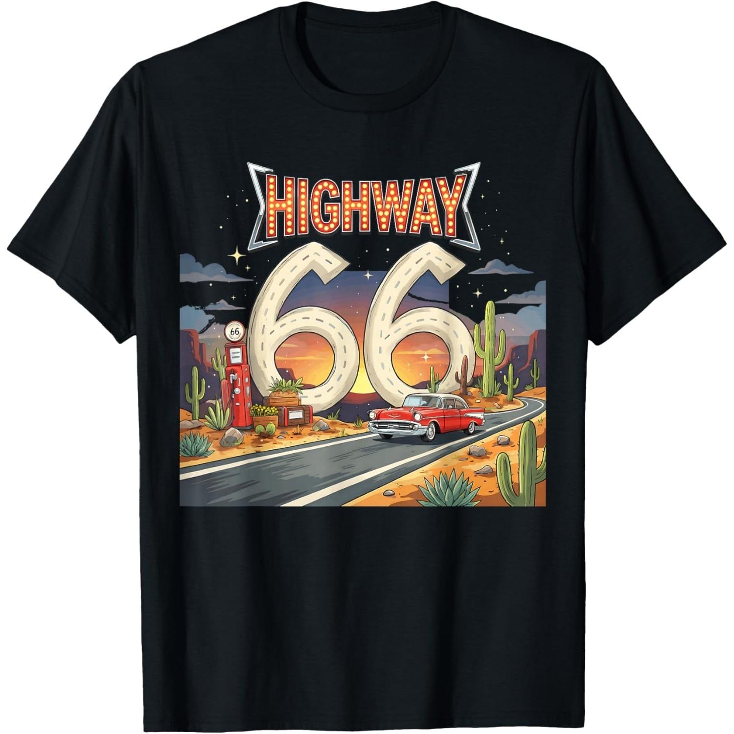

Retro Highway 66 Classic Vintage Car Lover 100 Anniversary T-Shirt S чёрный