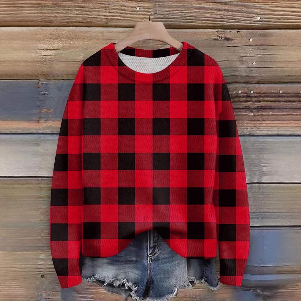 Long Sleeve Pullover Sweaters For Women O Neck Casual Cute Printing Knit Oversized Sweater