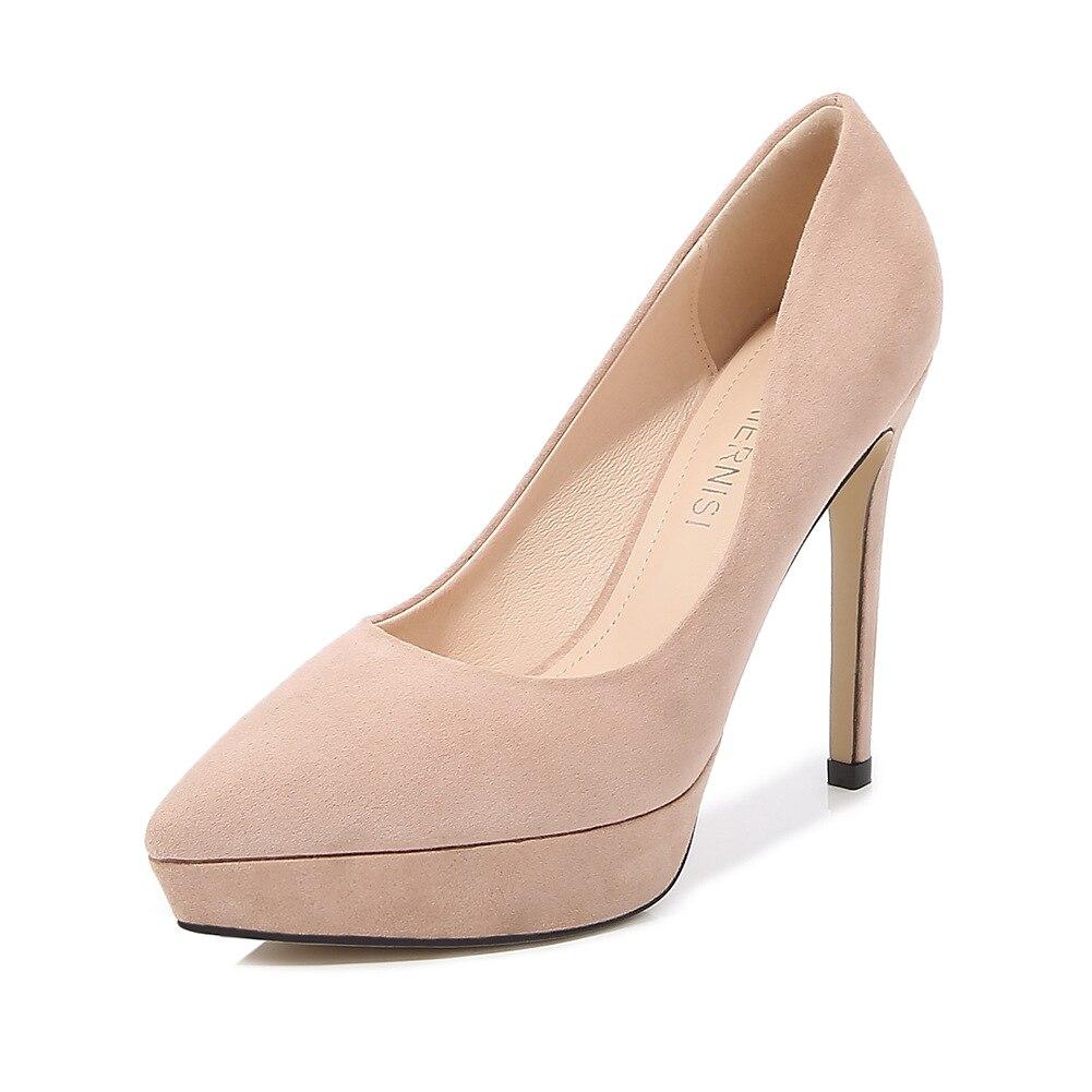 Dame stiletthæler Semsket skinn Sexy Catwalk bankett 12 cm hæl 2,5 plattform WZ