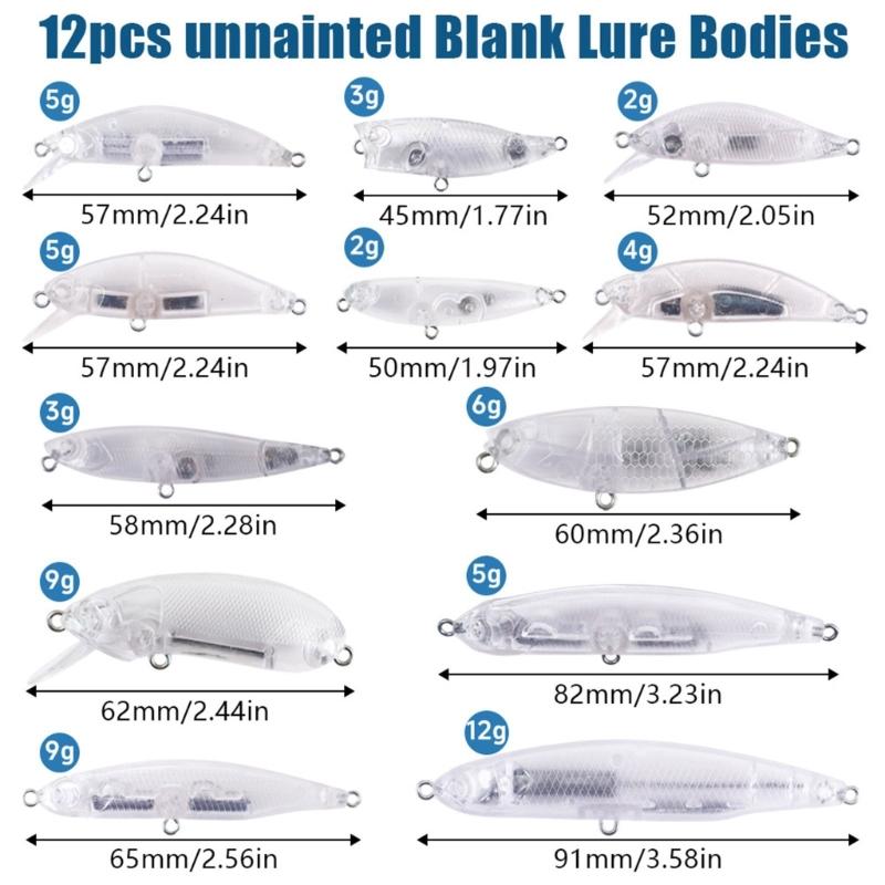 Fishing Lures Making Set DIY Crankbaits Minnow Set Blank Hard Baits Set with Hook Split Rings Lure Eye Sticker