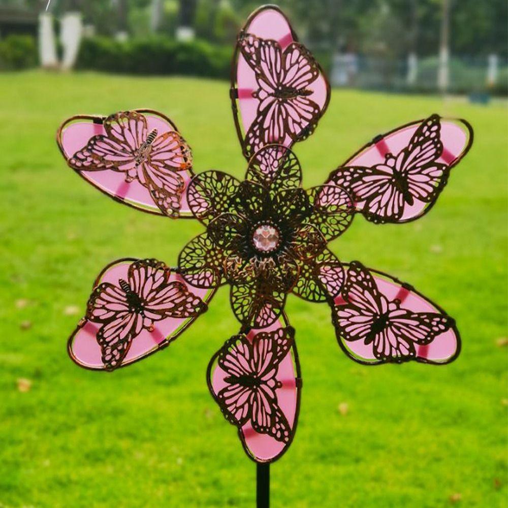 Luminous Effect Windmill Spinner Sculpture Metal Flower Pinwheel Wind Rotator  Lawn