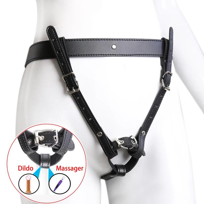 BDSM Chastity Forced Orgasm Adjustable Belt For Vibrator Dildo Leather Bondage Strap-on Harness Sex Toys For Women Couples