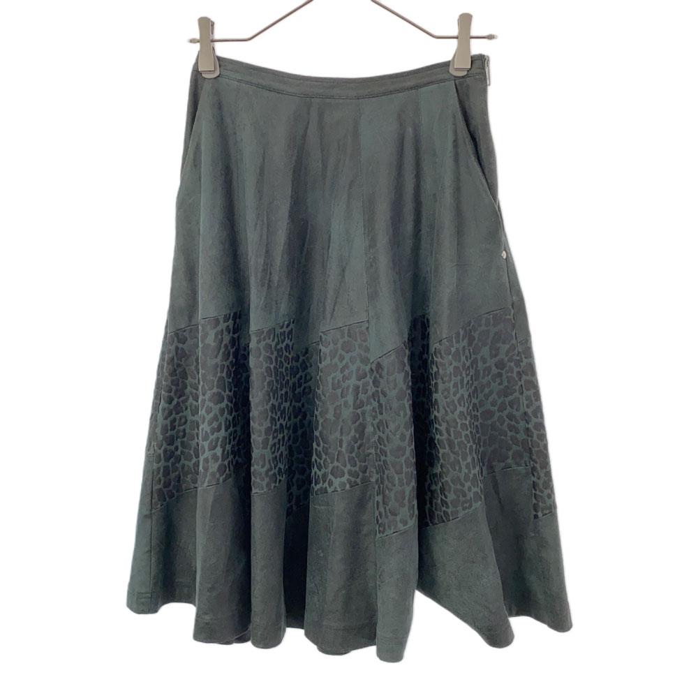 DIESEL Leopard Pattern Animal Midi length flare skirt 23 green Side zip Women Used