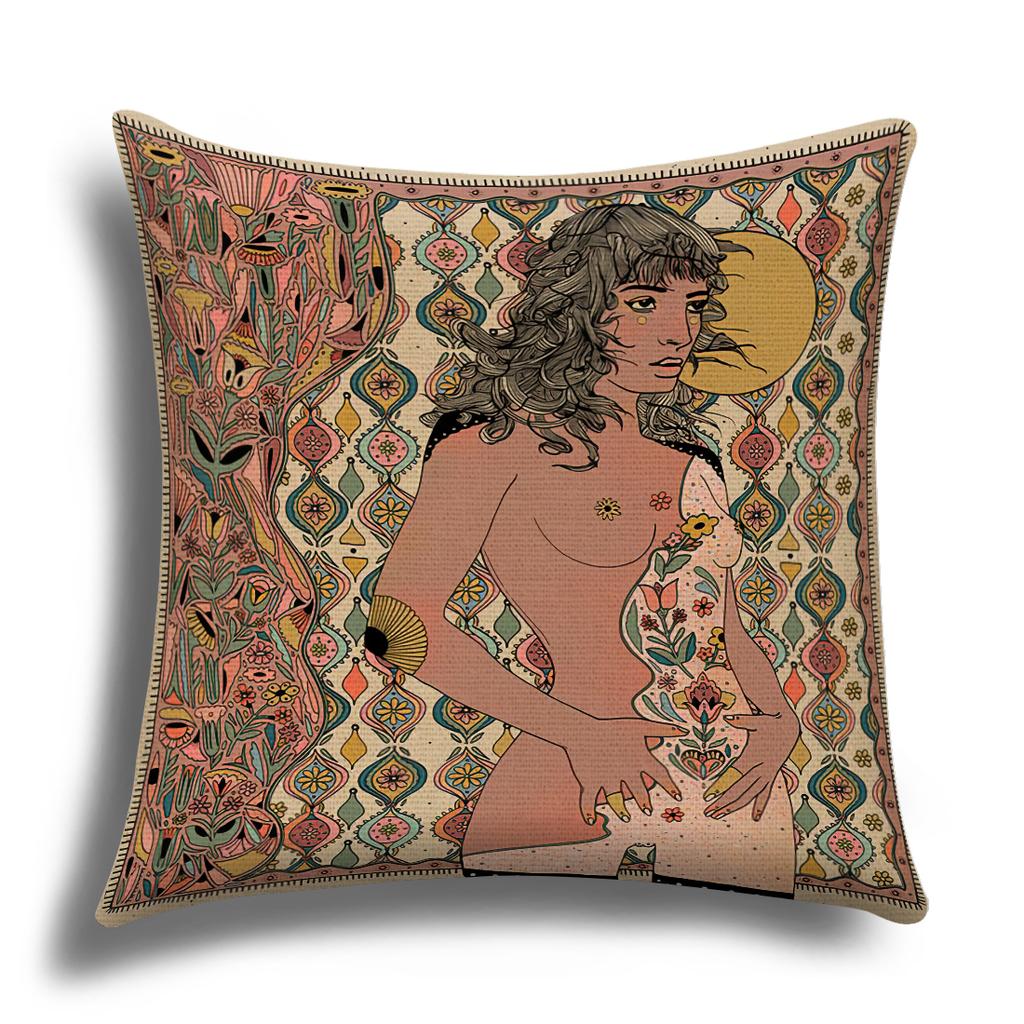 Classic Retro Girl Skull Illustration Cushion Cover Pillow Cover Sofa Cushion Cover Living Room Bedroom Soft Home Decoration