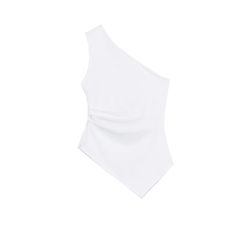 Spring New Women clothes French style Pleat Decorative Cotton Blend Asymmetric Simple Temperament Top 0085182