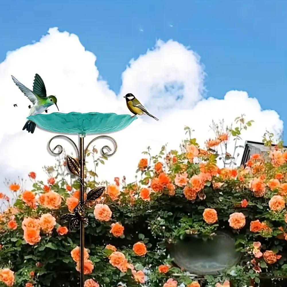 Antiker Vogeltränke mit Metallpfahl für den Außenbereich Abnehmbare Metallschale für Vogelfutter für Garten Terrasse Hof Rasenfläche