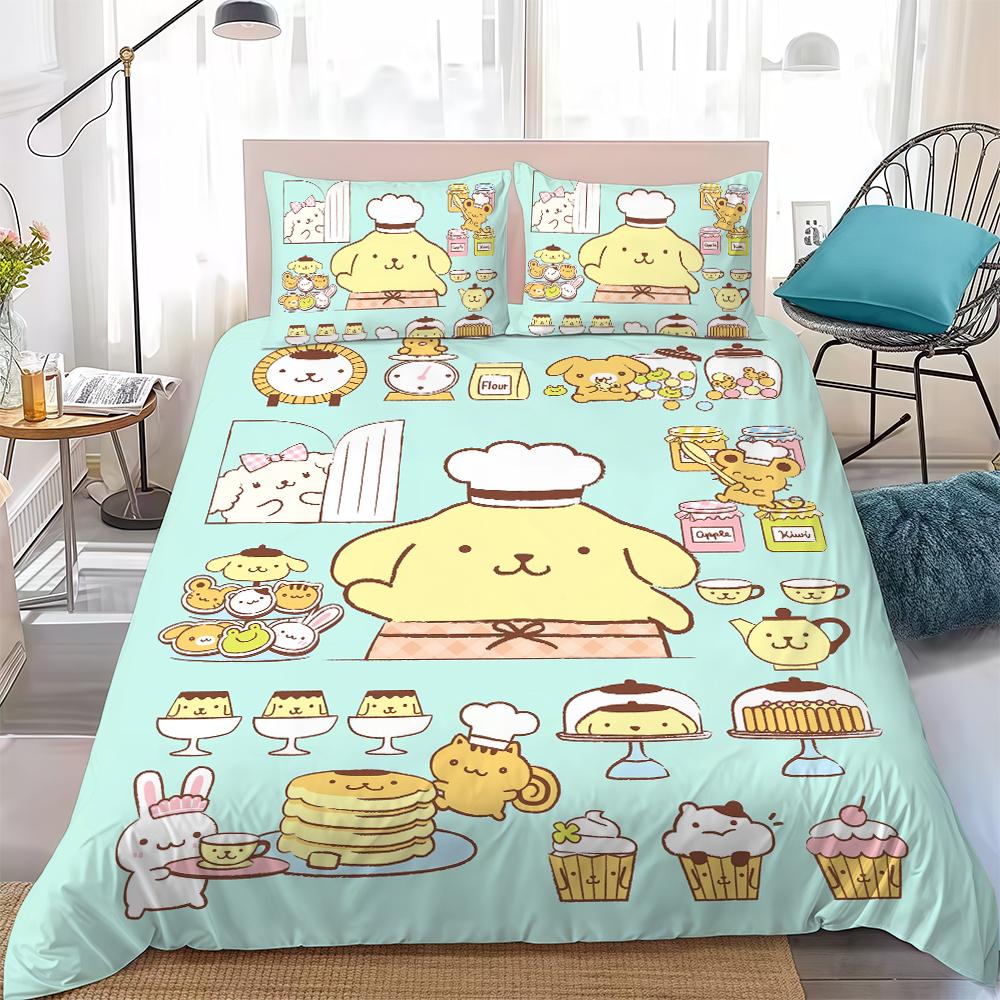 P-Pompompurin Kawaii Duvet Cover Set Home Style Bedding Soft Laundry Cotton Bed 3 Piece Set Student Dormitory Gift