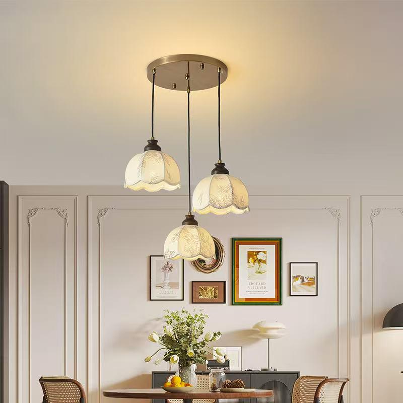 Retro American Wabi-Sabi Chandelier: French Vintage Wood & Fabric Lighting for Bar, Bedroom, or Closet