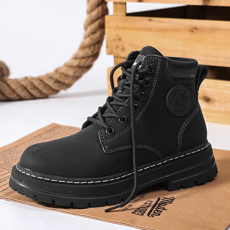 Couple leather rhubarb boots British style Martin boots men's and women's autumn and winter short boots trendy platform men's shoes