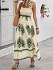 Women's Square Neck Sleeveless Maxi Dress Loose Fit High Waist Gentle Floral Print Summer Beach Vacation Flowy Boho Sundress